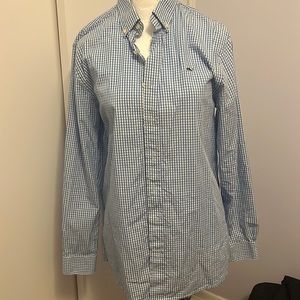 Vineyard Vines Boys XL size 18 gingham blue dress shirt 100% cotton